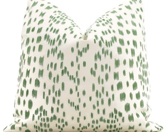 Brunschwig Fils OUTDOOR Les Touches Green Off White Decorative Pillow Cover 18x18, 20x20, 22x22, Eurosham, lumbar, accent pillow, polka dot