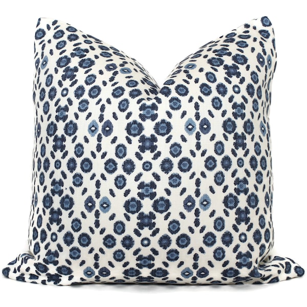 Lacefield Sofia kussensloop met blauwe blokprint: decoratief kussen katoen/linnenmix