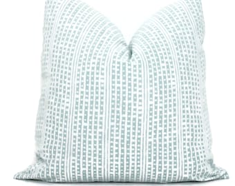 Sister Parish Bolero Pillow Cover: Soft Aqua Blue Stripe Cotton Toss Pillow