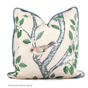 Blush Cherry Trees Decorative Pillow Cover, Throw Pillow, Accent Pillow, Pillow Sham  Chinoiserie landscape birds butterflies Elsie Garden