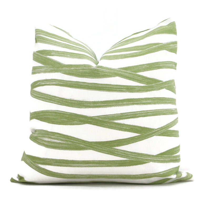 Schumacher Green Brushstrokes Decorative Pillow Cover 18x18 image 1