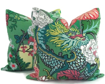 Chiang Mai Dragon Pillow Covers: Schumacher Linen Accent Pillows (Set of 2)