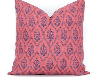 Peter Dunham Indigo on Jaali Decorative Pillow Cover 18x18, 20x20, 22x22, 24x24, Eurosham or Lumbar Pillow, Nantucket red pillow