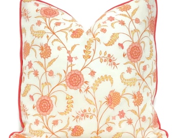 Sister Parish Melon Titania Floral Decorative Pillow Cover  18x18, 20x20, 22x22, Eurosham or lumbar, Orange pink yellow cushion,