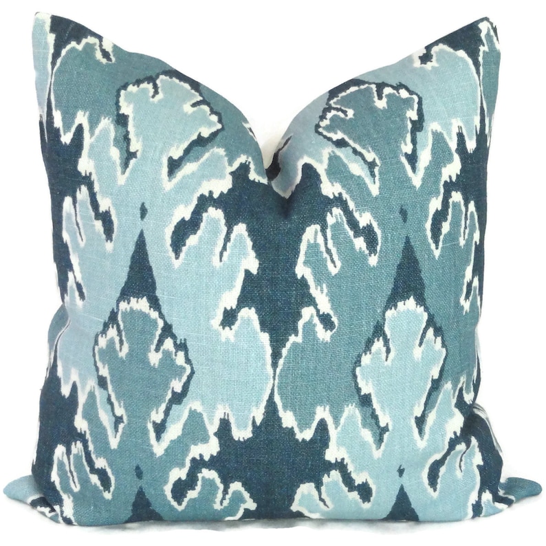 Teal Blue Ikat Pillow Cover Lee Jofa Square, 18x18 Lee Jofa Bengal Bazaar, Throw Pillow, Accent Pillow, Toss Pillow ready to ship. image 1