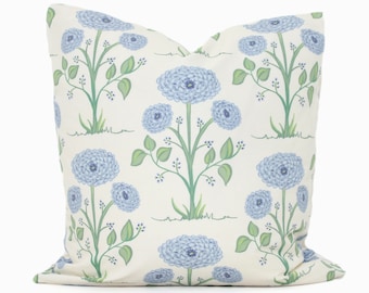 Light Blue Mums the Word Throw Pillow, Accent Pillow, Pillow Sham Lumbar pillow, blue green floral Whitney English