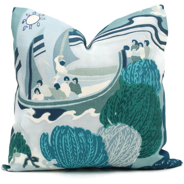 Turquoise Pearl River Decorative Pillow Cover 18x18, 20x20, 22x22, 24x24, Eurosham or Lumbar Pillow, Schumacher, chinoiserie. sea