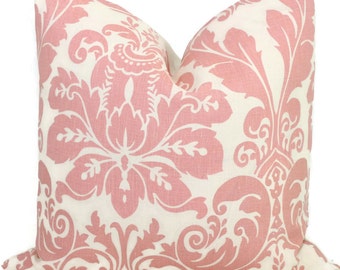 Rose Quartz Damask Pillow Cover: Linen Lumbar Accent Pillow