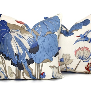 Nympheus Lily Pad Pillow Cover Lee Jofa JP & G Baker, Square, Euro or Lumbar Pillow, Marine Blue, Throw Pillow, Accent Pillow