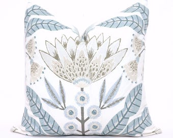 Spa Blue Lotus Flower Pillow Cover: Thibaut Accent Cushion