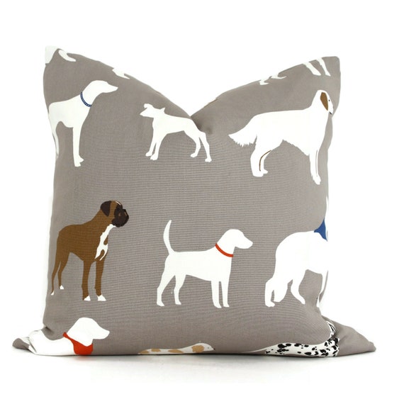 Gray Dog Print Decorative Pillow Cover 18x18 20x20 22x22 24x24 26x26 lumbar pillow Gift for dog lovers eor