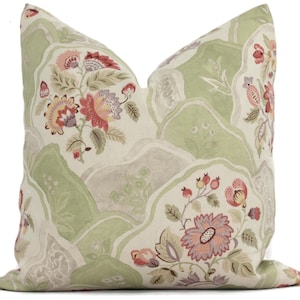 Green Allegheny Carleton V Floral Pillow Cover 20x20, 22x22, 24x24, lumbar, throw pillow, accent pillow Ready to ship, eor