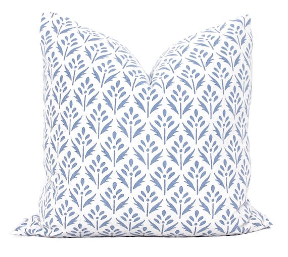 Light Blue Feather Block Print Pillow Cover: Cotton Throw Pillow 12x20 rts