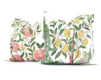 OUTDOOR Citrus Garden Decorative Pillow Cover 18", 20", 22", 24", 26" or Lumbar Pillow Schumacher Josef Frank pillow Garden Peach Pink