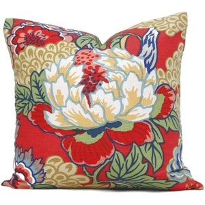 Thibaut Honshu Coral Green Chinoiserie Floral Decorative Pillow Cover  18x18, 20x20, 22x22, Eurosham or lumbar