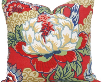 Thibaut Honshu Coral Green Chinoiserie Floral Decorative Pillow Cover  18x18, 20x20, 22x22, Eurosham or lumbar