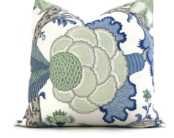 Schumacher Arborvitae in Blue and Green Floral Decorative Pillow Cover Throw pillow rts rmt