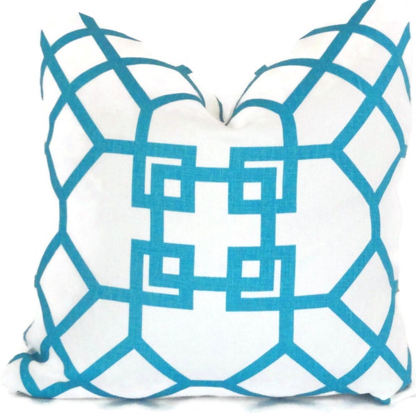 SALE Turquoise and White Trellis 20x20  Decorative Pillow Cover by Windsor Smith, Throw Pillow, Accent Pillow