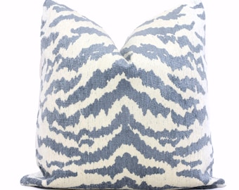 Powder Blue Aja Thibaut Chenille Tiger Pillow Cover