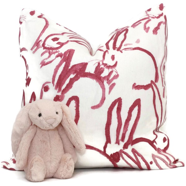 Lee Jofa Groundworks Hutch Pillow Cover, Pink Bunny Pillow, Made to Order, Hunt Slonem, Pink and white pillow, throw pillow, toss pillow