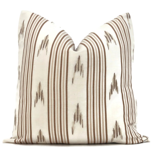 Schumacher Santa Barbara Ikat in Tan Decorative Pillow Cover, Made to order, accent throw, toss pillow cover