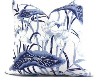 Blue Lotus Garden Decorative Pillow Cover 18x18, 20x20, 22x22, 24x24, Eurosham or Lumbar Pillow, Lily pad pillow, throw pillow, toss pillow