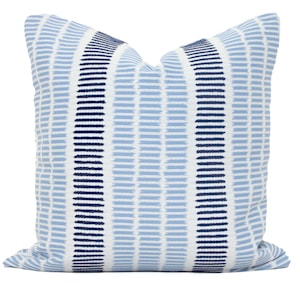 Thibaut Topsail Stripe Decorative Pillow Cover Made to order any size, Performance fabric indoor outdoor sky blue marine blue