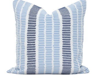 Thibaut Topsail Stripe Decorative Pillow Cover Made to order any size, Performance fabric indoor outdoor sky blue marine blue