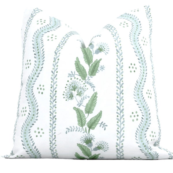 Soft blue and green Emma Stripe Decorative Pillow Cover, Throw Pillow, Accent Pillow, Pillow Sham  floral stripe Danika Herrick