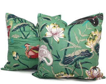 Jade Lotus Garden Decorative Pillow Cover 18x18, 20x20, 22x22, 24x24, Eurosham or Lumbar Pillow, Lily pad pillow, throw pillow, toss pillow
