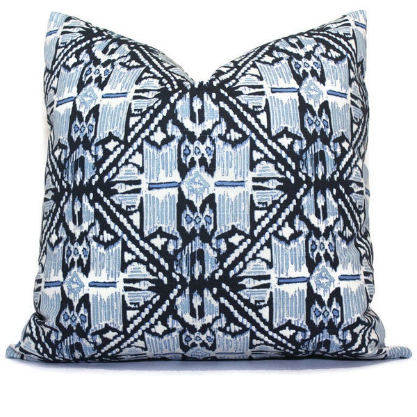 Housse de coussin décorative treillis en bois compensé havane bleu indigo, coussin 18 x 18, coussin décoratif, couvre-oreillers Lacefield Textiles rts rmt