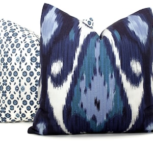 Blue Uzbek Ikat Decorative Pillow Cover 22x22 pillow cover | Etsy