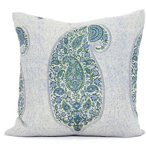 Peter Dunahm Isfahan Peacock Paisley Capa de Almofada Decorativa 18x18, 20x20, 22x22, 24x24, almofada com estampa de bloco azul verde creme