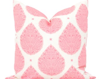 Pink Egyptian Paisley Pillow Cover: Cotton Linen Blend Throw Pillow
