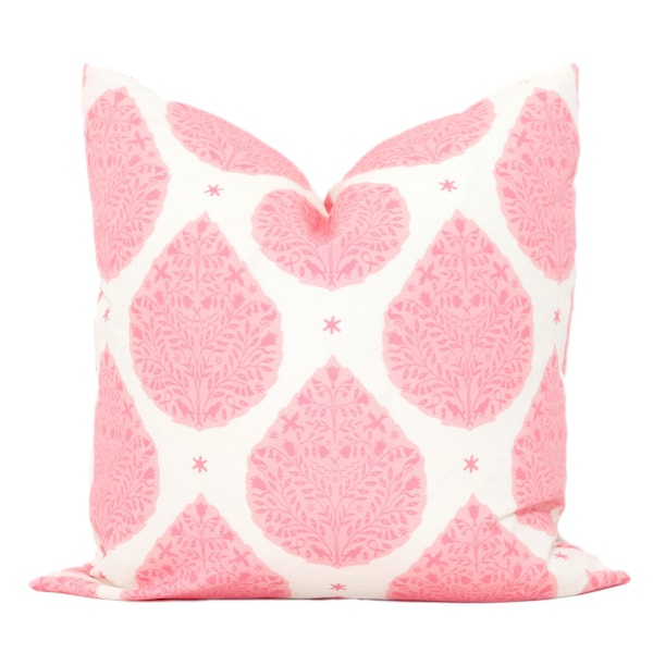 Pink Egyptian Paisley Pillow Cover: Cotton Linen Blend Throw Pillow