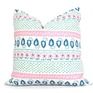 Pink, Green, Peacock Grace Decorative Pillow Cover, Throw Pillow, Accent Pillow, Pillow Sham floral stripe pillow Danika Herrick