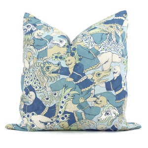 Scalamandre Dragon Dance Pillow Cover: Chinois Summer Sage Accent Pillow