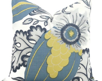 Christopher Farr Carnival Pillow Cover: Blue Yellow Floral Cushion