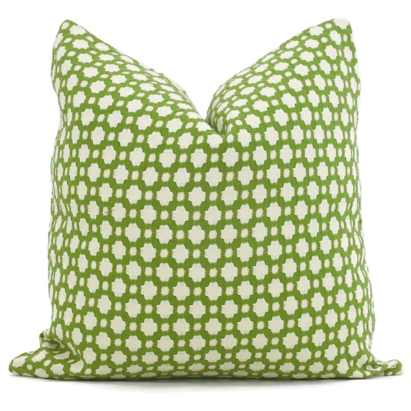 Housse de coussin décorative Schumacher Betwixt en vert feuille et ivoire, coussin décoratif, coussin décoratif, coussin d'appoint verdure couleur Pantone