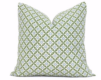 Schumacher Green and Blue Serendipity Star Pillow Cover: Linen Decorative Pillow