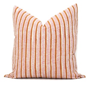 Copper Rose Garden path hand block pint Molly Mahon Decorative Pillow Cover 18x18, 20x20, 22x22, Eurosham or lumbar Schumacher stripe