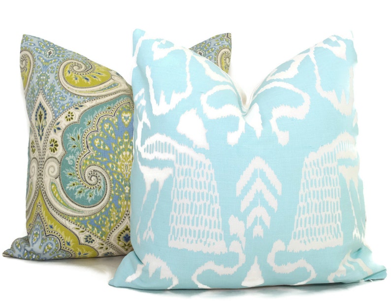 Lime Green and Blue Ikat Decorative Pillow Cover 18x18 20x20 Etsy
