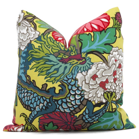 tricolor pillow Yellow dragon pillow cover chinoiserie pillow chiang