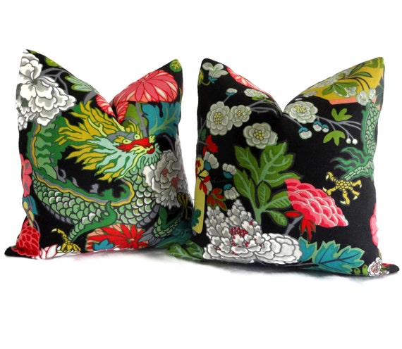 Pillow sham Accent Pillow Throw Pillow Toss Pillow Pair of Ebony Schumacher Chiang Mai Dragon Decorative Pillow Covers