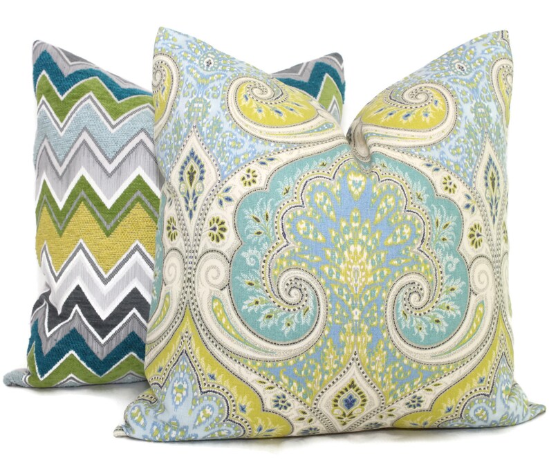 Lime Green and Blue Ikat Decorative Pillow Cover 18x18 20x20 Etsy