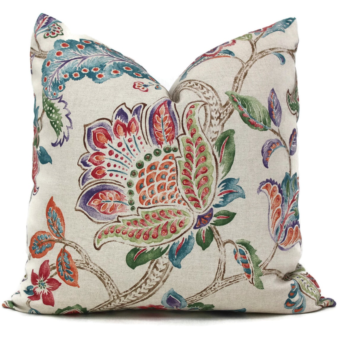 Multi color Jacobean Floral Decorative Pillow Cover 18x18 Etsy