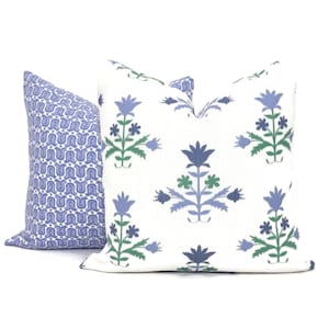 Blue Tulip Indienne Linen Decorative Pillow Cover, Throw Pillow, Accent Pillow,  Sham blue green flower Belgian Linen Danika Herrick eor