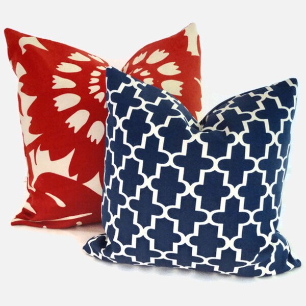 Blue and White Quatrefoil Indoor Outdoor Decorative Pillow Cover, 18x18, 20x20 or 22x22 LAST ONE