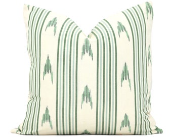 Schumacher Santa Barbara Ikat in Green and Cream Decorative Pillow Cover, Made to order, accent throw, toss pillow cover