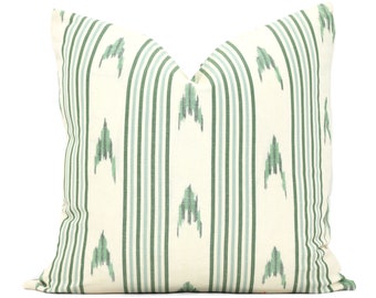 Schumacher Santa Barbara Ikat Pillow Cover: Green & Cream Accent Throw